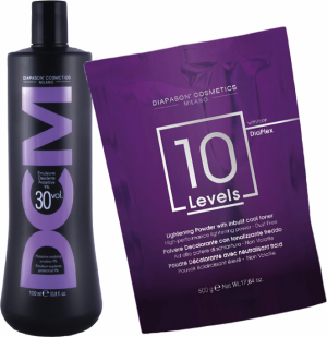 DCM 10 Levels - Violettes Blondierpulver mit DiaPlex + DCM Oxidations-Emulsion - Oxydant / Entwickler - 1x 500 gr + 1x 1000 ml
