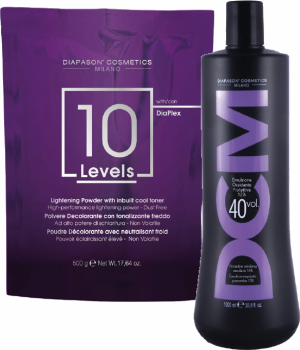 DCM 10 Levels - Violettes Blondierpulver mit DiaPlex + DCM Oxidations-Emulsion - Oxydant / Entwickler - 1x 500 gr + 1x 1000 ml