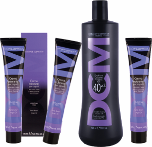 DCM Crema colorante - Haarfarbe ohne Ammoniak + DCM Oxidations-Emulsion - Oxydant / Entwickler - 3x 100 ml + 1x 1000 ml