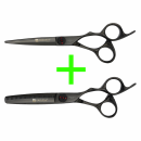 Yakushi Chameo Black V2 - Hair Cutting Shears + Single-sided Thinning Shears - 5.5